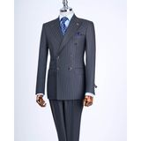 Italyan Stil Slim Fit Çizgili Kruvaze Ceket Pantolon Takım Elbise Antrasit T13197 - 46