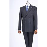 Italyan Stil Slim Fit Çizgili Kruvaze Ceket Pantolon Takım Elbise Lacivert T13198 - 48