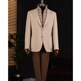 Italyan Stil Slim Fit Desenli Kapitone Çıkma Yaka Torba Cep Ceket Bej T15123 - 56