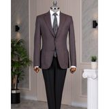 Italyan Stil Slim Fit Erkek Ceket Pantolon Kombin Takım Elbise Bordo T14671