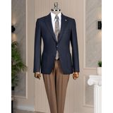 Italyan Stil Slim Fit Erkek Ceket Pantolon Kombin Takım Elbise Lacivert T14673