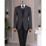 Italyan Stil Slim Fit Erkek Ceket Yelek Pantolon Takım Elbise Siyah T14641 - 48