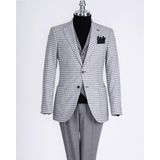 Italyan Stil Slim Fit Erkek Kombin Ceket Yelek Pantolon Takım Elbise Gri T13075 - 46