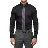 Italyan Stil Slim Fit Erkek Kravat Yaka Gömlek Siyah T13428