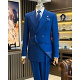 İtalyan stil slim fit erkek kruvaze ceket pantolon takım elbise lacivert T12687 - 46