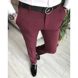 İtalyan stil slim fit erkek kumaş pantolon Bordo T6735 - 40