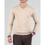 Italyan Stil Slim Fit Erkek V Yaka Triko Kazak Bej T8737 - XL