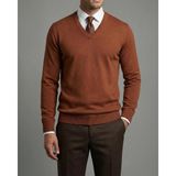 Italyan Stil Slim Fit Erkek V Yaka Triko Kazak Kiremit T13270