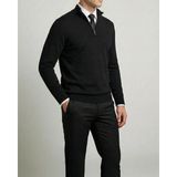 Italyan Stil Slim Fit Erkek Yarım Boğazlı Fermuarlı Triko Kazak Siyah T13109