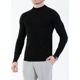 Italyan Stil Slim Fit Erkek Yarım Boğazlı Triko Kazak Siyah T13601