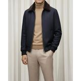 Italyan Stil Slim Fit Fermuarlı Kürk Yaka Deri Şeritli Mont Lacivert T14989 - 2XL