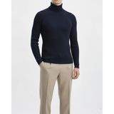 Italyan Stil Slim Fit Fitilli Boğazlı Triko Erkek Kazak Lacivert T10618