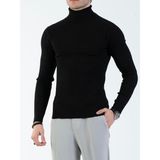 Italyan Stil Slim Fit Fitilli Boğazlı Triko Erkek Kazak Siyah T13148
