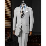 Italyan Stil Slim Fit Gofre Kumaş Ceket Pantalon Takım Elbise Gri T13874 - 56