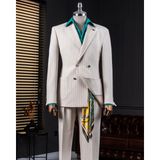 Italyan Stil Slim Fit Gofre Kumaş Kruvaze Takım Elbise Bej T13872 - 48