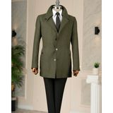 Italyan Stil Slim Fit Kaşe Yan Cep Erkek Kaban Haki T15054 - 58