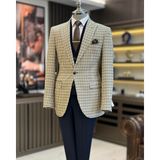 Italyan Stil Slim Fit Kazayağı Desen Erkek Ceket Yeşil T13043 - 48