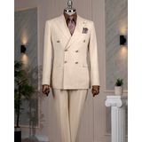 Italyan Stil Slim Fit Kruvaze Ceket Pantolon Takım Elbise Bej T14202 - 48