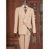 Italyan Stil Slim Fit Kruvaze Ceket Pantolon Takım Elbise Bej T14856