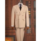 Italyan Stil Slim Fit Kruvaze Ceket Pantolon Takım Elbise Bej T14863 - 46