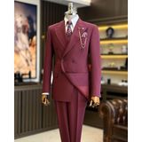 İtalyan stil slim fit kruvaze ceket pantolon takım elbise bordo T12596 - 46