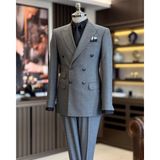Italyan Stil Slim Fit Kruvaze Ceket Pantolon Takım Elbise Gri T12999 - 46
