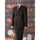 Italyan Stil Slim Fit Kruvaze Ceket Pantolon Takım Elbise Kahverengi T14864 - 54