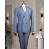Italyan Stil Slim Fit Kruvaze Ceket Pantolon Takım Elbise Mavi T14467 - 48