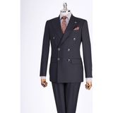Italyan Stil Slim Fit Kruvaze Ceket Pantolon Takım Elbise Siyah T13524 - 46