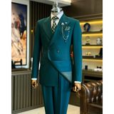İtalyan stil slim fit kruvaze ceket pantolon takım elbise yeşil T12593 - 48