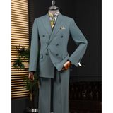 İtalyan stil slim fit kruvaze ceket pantolon takım elbise yeşil T14118 - 50