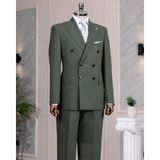 İtalyan stil slim fit kruvaze ceket pantolon takım elbise yeşil T14486 - 46