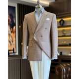 Italyan Stil Slim Fit Kruvaze Erkek Ceket Kahverengi T12628 - 46