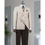 Italyan Stil Slim Fit Kruvaze Erkek Tek Ceket Bej T14234 - 50