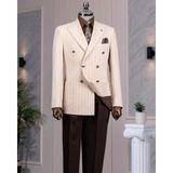 Italyan Stil Slim Fit Kruvaze Erkek Tek Ceket Bej T14338 - 56