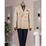Italyan Stil Slim Fit Kruvaze Erkek Tek Ceket Kahverengi T14284 - 50