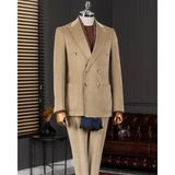 Italyan Stil Slim Fit Kruvaze Kadife Ceket Pantolon Takım Elbise Camel T14975 - 58