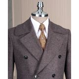 Italyan Stil Slim Fit Kruvaze Kaşe Yan Cepli Erkek Kaban Bordo T15032 - 48