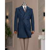 Italyan Stil Slim Fit Kruvaze Kaşe Yan Cepli Erkek Kaban Lacivert T14987 - 56