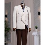 Italyan Stil Slim Fit Kruvaze Sivri Yaka Erkek Ceket Bej T13648 - 54