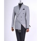 Italyan Stil Slim Fit Kruvaze Sivri Yaka Erkek Ceket Gri T13296 - 48