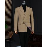 Italyan Stil Slim Fit Kruvaze Sivri Yaka Erkek Ceket Haki T13650