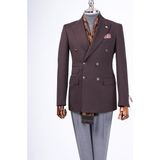 Italyan Stil Slim Fit Kruvaze Sivri Yaka Erkek Ceket Kahverengi T13294 - 46