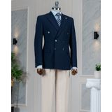 Italyan Stil Slim Fit Kruvaze Sivri Yaka Erkek Ceket Lacivert T13649 - 50
