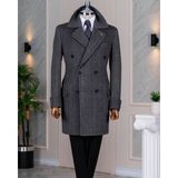 Italyan Stil Slim Fit Kruvaze Yün Karışımlı Kaşe Erkek Kaban Antrasit T14710 - 56