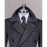 Italyan Stil Slim Fit Kruvaze Yün Karışımlı Kaşe Erkek Kaban Antrasit T14710 - 58