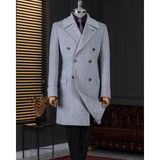 Italyan Stil Slim Fit Kruvaze Yün Karışımlı Kaşe Erkek Kaban Gri T14711 - 46