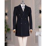Italyan Stil Slim Fit Kruvaze Yün Karışımlı Kaşe Erkek Kaban Lacivert T14708 - 58