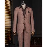 Italyan Stil Slim Fit Mono Yaka Ceket Pantolon Takım Elbise Bordo T14362 - 46