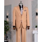 Italyan Stil Slim Fit Mono Yaka Ceket Pantolon Takım Elbise Camel T14235 - 48